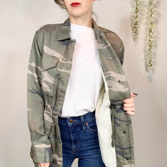 NWT RAILS Whitaker Sage Camo jacket faux shearling lining utility cargo - Picture 2 of 12